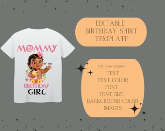 Plantilla de camiseta de cumpleaños de Moana bebé: Diseño familiar editable (descarga digital)