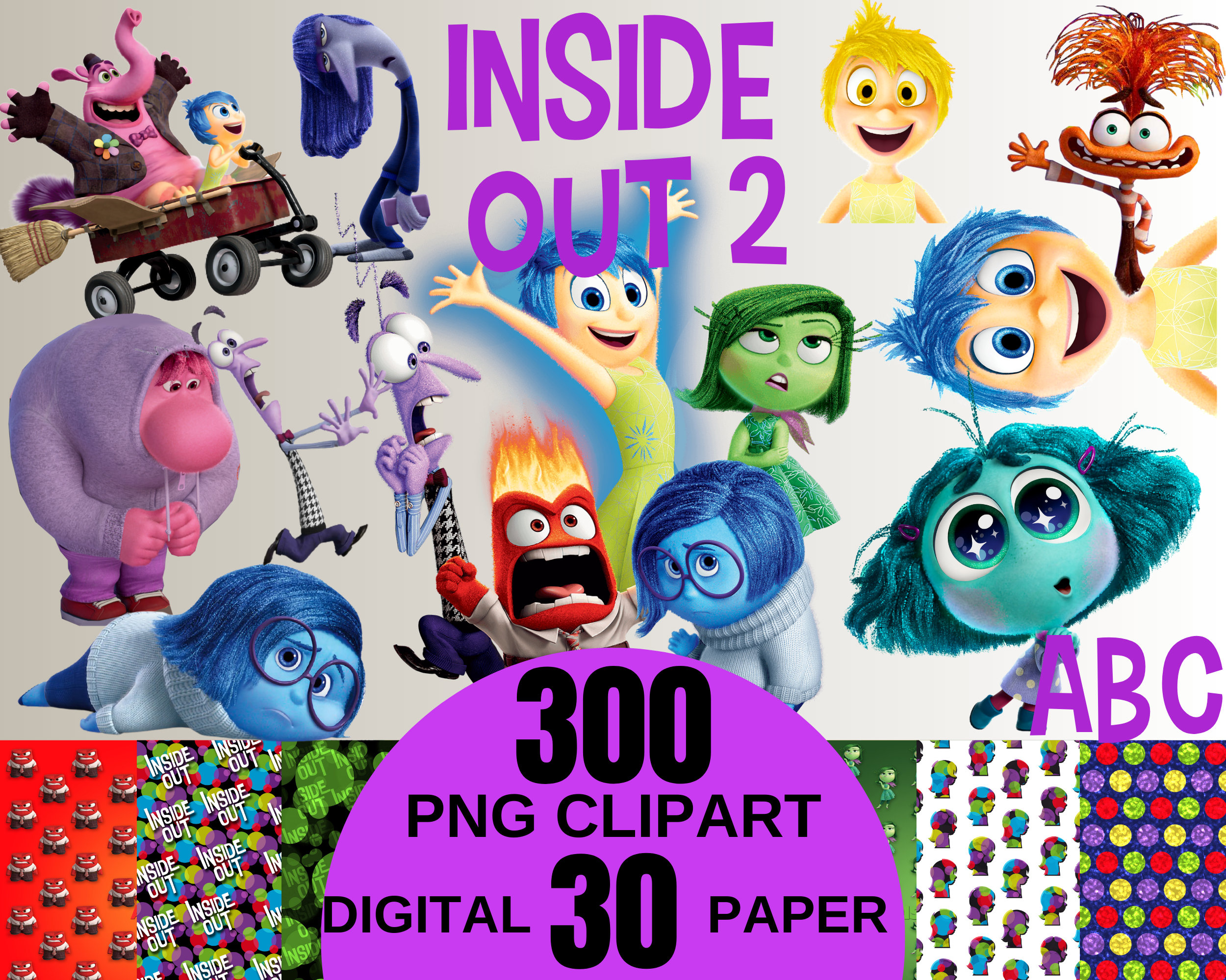 Inside Out 2 PNG, Clipart bundle, Inside Out 2 Download, Inside Out Digital Paper, Anger Joy Sadness Embarrassment Anxiety, Envy, Ennui png