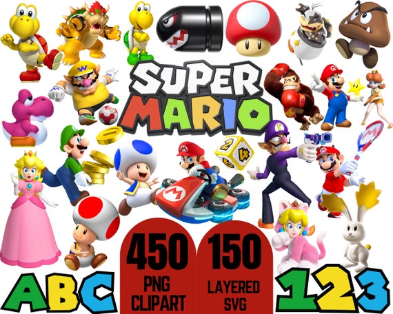 Super Mario Clipart Bundle: PNG, SVG, Alphabet (Digital Download)