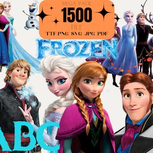 Frozen Clipart PNG, Frozen SVG, Princess Frozen Elsa, Anna, Olaf, Frozen Princess Cartoon,Frozen Birthday, Frozen Birthday, Alphabet Png Svg