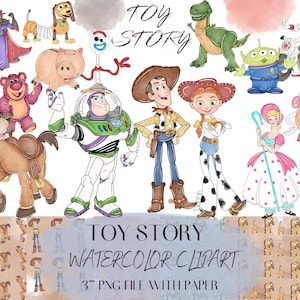 Toy Story Watercolor Clipart & Digital Paper: 32 PNG Graphics (Digital Download)