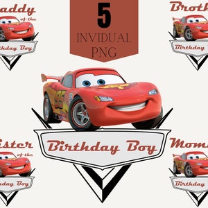Camisa de aniversário da família Lightning Mcqueen png cliaprt, aniversariante png, camisa de aniversário de carros, mamãe papai irmã mano do aniversariante