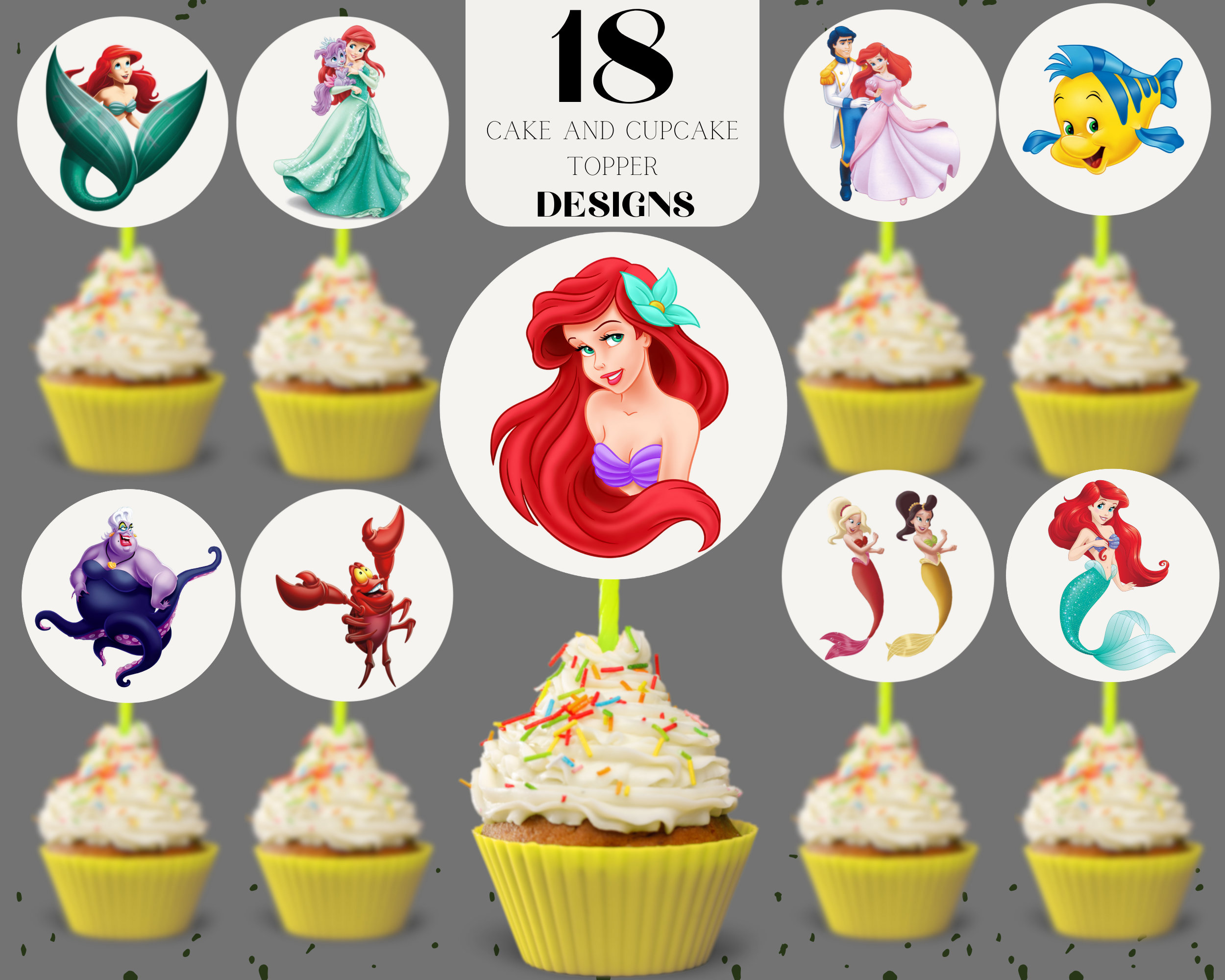 Ariel the Little Mermaid and Friends Edible Icing Cupcake Toppers – Bling  Your Cake