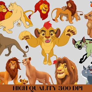 May include: A collection of cartoon lion characters from the Lion King movie franchise. The characters include Simba, Nala, Mufasa, Sarabi, Scar, and Zazu. The characters are all in various poses and expressions.