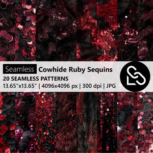 Sömlösa rubinröda paljetter i kohud - Bländande mönster med svarta, vita och röda rubinröda vinröda skimrande effekter - för kommersiellt bruk