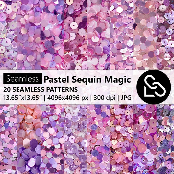 Enchanting Sequin Magic: Pastel Shiny, Pink, Purple, Rose Gold Sequins & Glitter Seamless Tile Collection - For Commercial Use