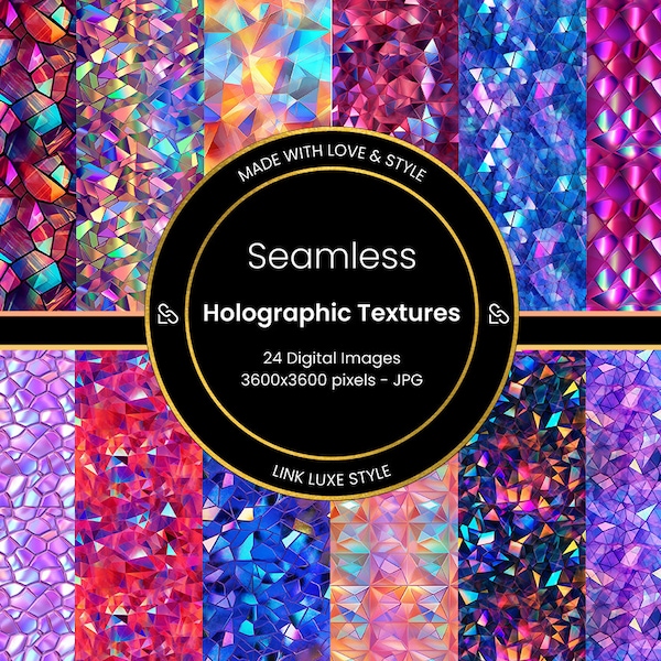 Seamless Holographic Textures - metallic, mirror, glass digital paper backgrounds for commercial use