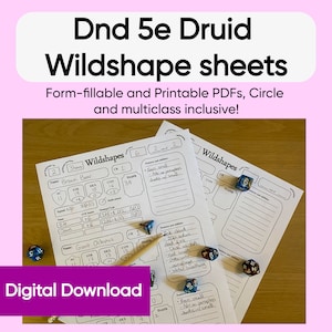 Druid A4 Wild shape sheets - Dungeons and Dragons 5e - Character sheet - Form Fillable and Printable PDFs