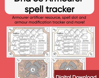 Artificer Armorer Spell Slot Tracker – Subclass resource tracker – DnD 5E – Digital Download Printable PDF