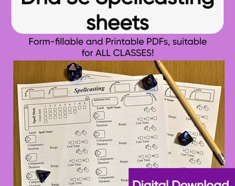 Dnd A4 Spell Sheet - Spell slot tracker - Suitable for ALL classes - Form Fillable and Printable PDFs