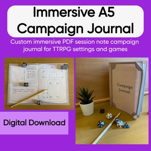 Diário de campanha Dnd Immersive A5 - Jogo de mesa Aventura Notas de sessão digital - PDF para impressão