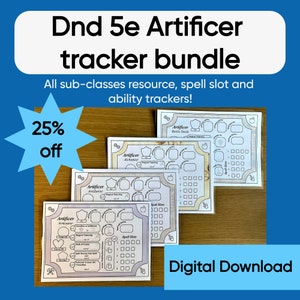 Paquete de rastreador de ranuras de hechizo de artífice: rastreador de recursos de todas las subclases: DnD 5E: descarga digital en formato PDF imprimible