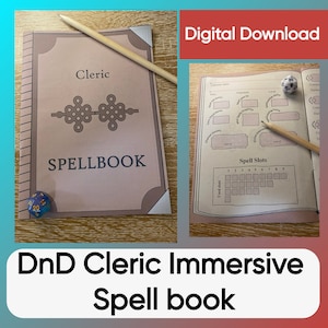 Libro de hechizos inmersivo de clérigos de DnD con rastreadores de espacios de hechizos – Dungeons and Dragons 5e – Descarga digital PDF imprimible