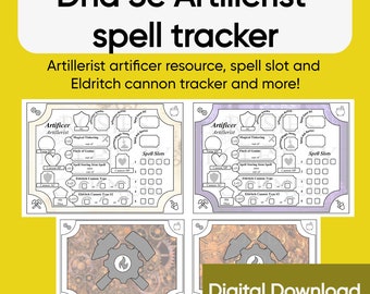 Artificer Artillerist Spell Slot Tracker – Subclass resource tracker – DnD 5E – Digital Download Printable PDF