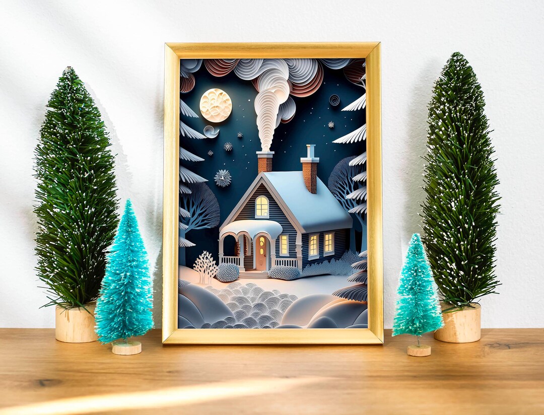 Cozy Christmas Cottage Wall Art, Printable Wall Art, Digital Wall Art ...