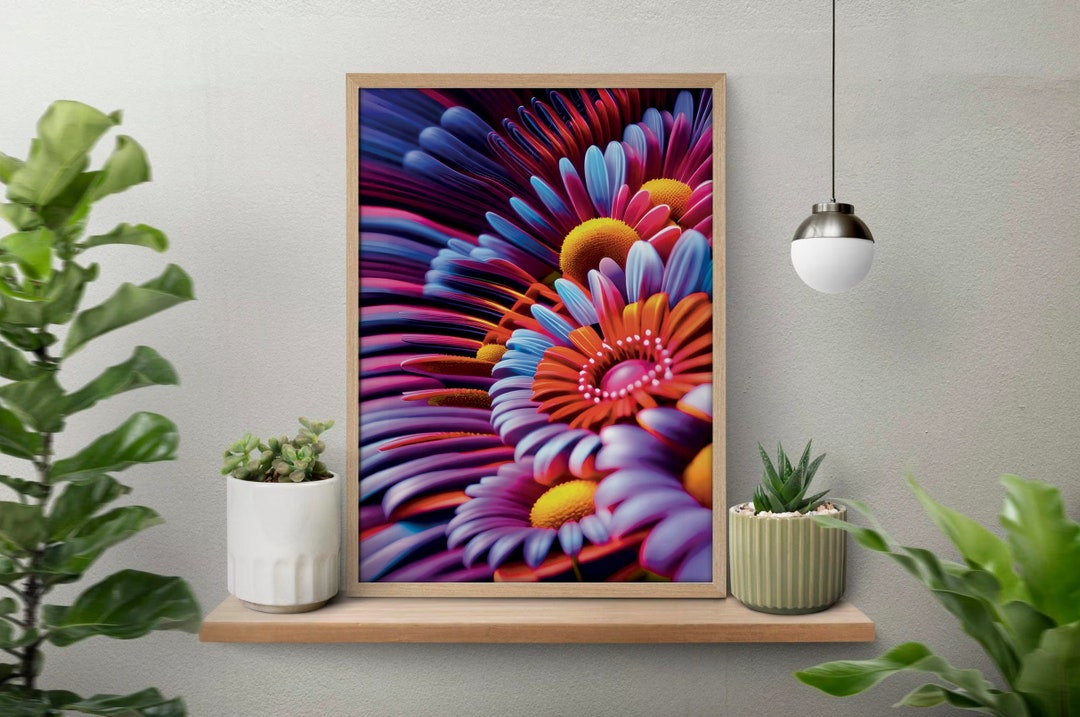 3D Flower Wall Art, Realistic Flower Poster, Colorful Flower Wall Art