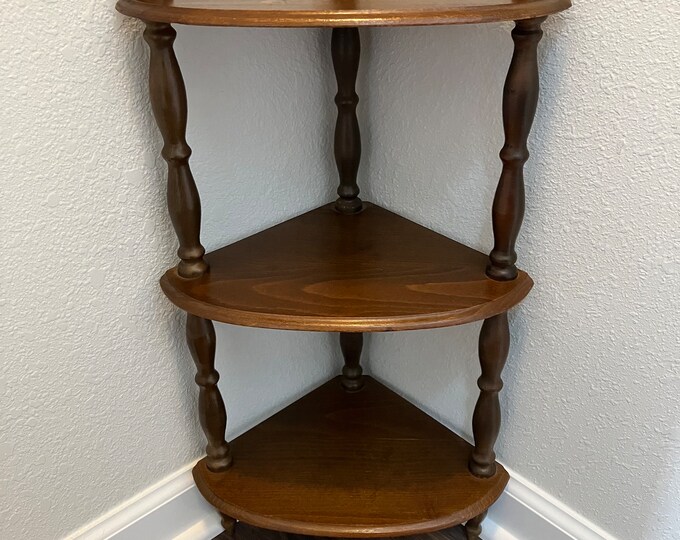 Vintage Wooden 3 Tier Spindle Wall Hanging or Table Top Corner Shelf 24