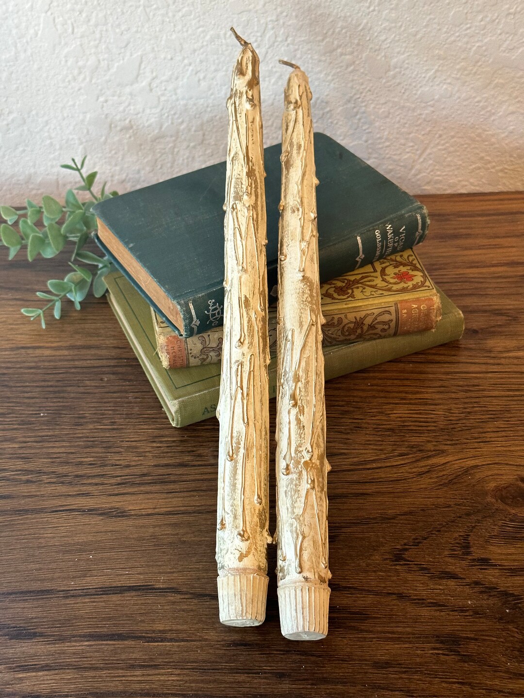 Vintage MCM Tapered Faux Wooden Candles With a Gold Fleck Drip Etsy