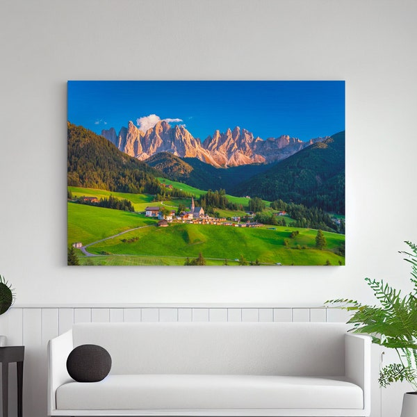 Trentino aluminum poster | Santa Maddalena, Funes valley, Dolomiti, Trentino Alto Adige, Italy, beautiful magical landscape, furniture decor