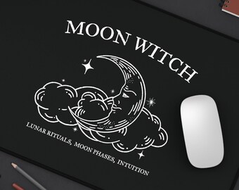 Moon Witch Desk Mat, Gamer Desk Pad, Cute Occult Aesthetic, Witch Mouse Pad, Witchy Office Supplies, Moon Mouse Pad