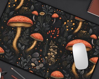 Cottagecore Witch, Witchy Botanical Mouse Pad, Cottagecore Mushroom Pattern Desk Mat, Dark Academia Aesthetic, Green Witch Desk Pad
