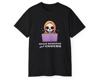 Web Developer Shirts | Dead Serious About Coding | Cute Skeleton Coder in a Hoodie | Programmer and Engineering Tees | Kawaii Style