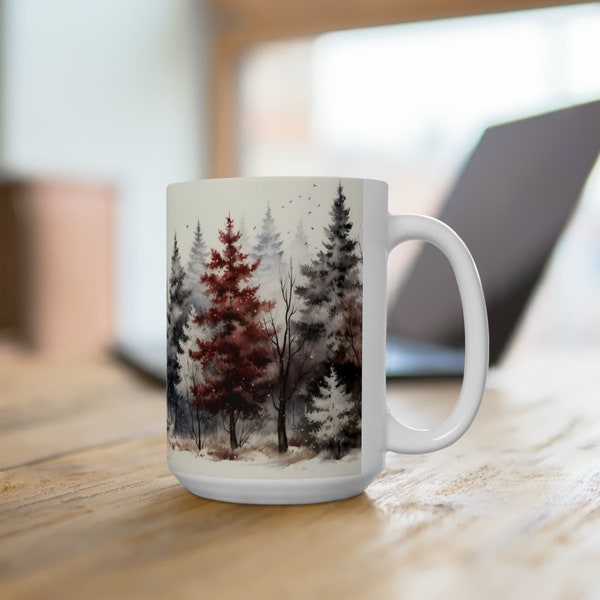 Winter Forest Mug, Forest Landscape Mug, Snow Forest Mug, Snowy Mug, Winter Ceramic Mug, Beautiful Mug, Forest Gift Mug, 15oz