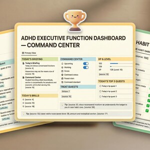Gamified ADHD Executive Function Dashboard | Google Sheets | Neurodivergent Productivity Tool | Quest Board & XP Tracker