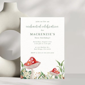 Enchanted Forest Birthday Party Invitation | Wildflower Mushroom Birthday Invite | Instant Download | Canva Template | Printable Invitation