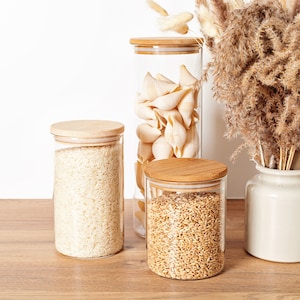 Bamboo Spice Jars, Spice Jars, Wooden Lid Spice Jars, Glass Spice Jars, Bamboo Lid Glass Jars, 10oz REGULAR, Wood Lid Jar, Set of 10