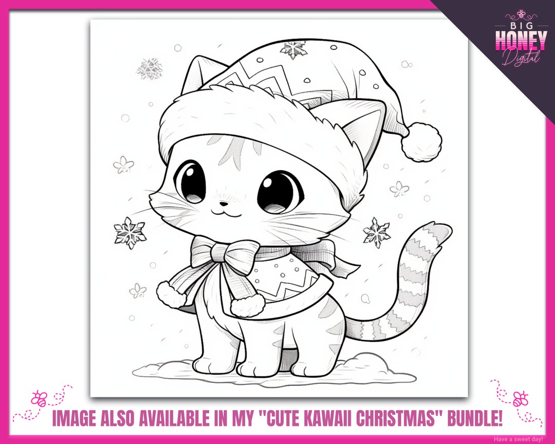 Cute Kitten Wearing Holiday Snow Hat Print Ready Digital Download ...