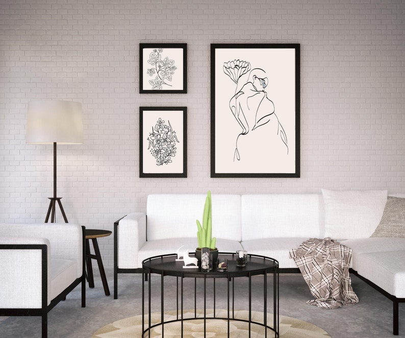 Modern Gallery Wall Art Set of 3black and Whiteminimalist Wall Art