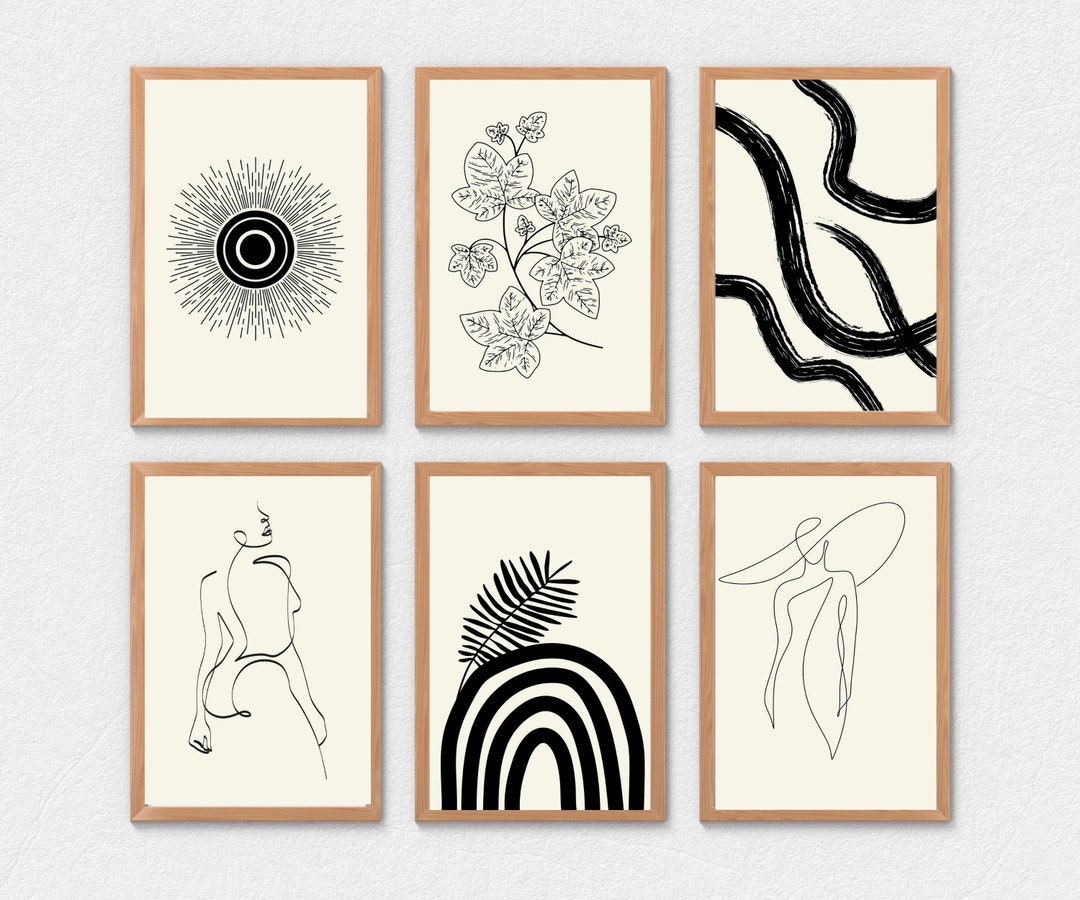 Modern Gallery Wall Art Set of 6-black and White-minimalist - Etsy