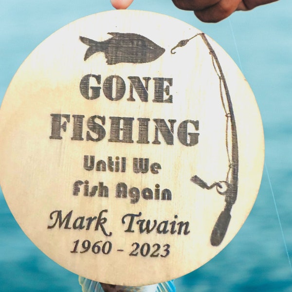 Gone Fishing & Fishing in Heaven Personalized Funeral Favor - Engraved Wood 1.75 inch Memorial Token to give guests at wakes and visitations