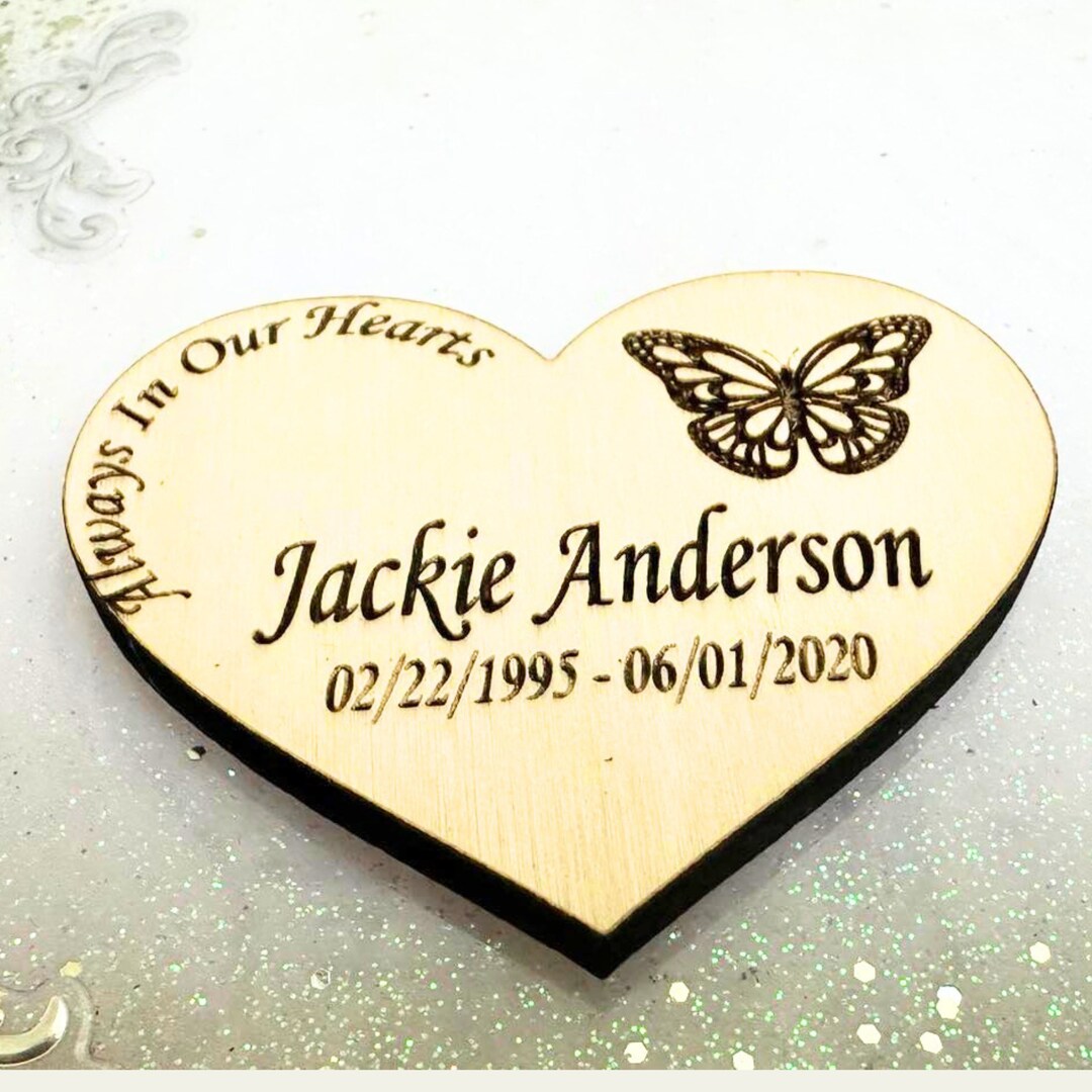Engraved Wood Heart Keepsake – Butterfly Memorial Favor - Etsy