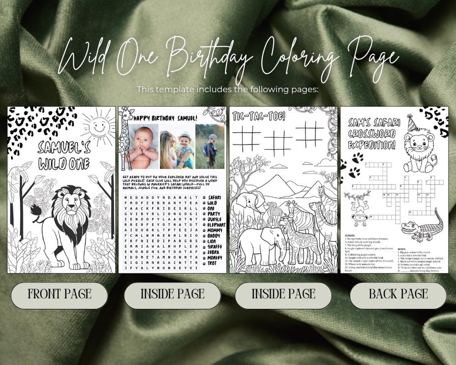 Wild One Birthday Coloring Page: Safari Animal Activity (editable PDF ...