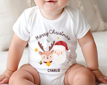 Body de Navidad personalizado, Reno de Papá Noel de Navidad, Regalo de bebé para mamá, Body de bebé lindo