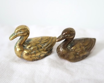 Vintage Pair of Solid Brass Ducks Ornaments