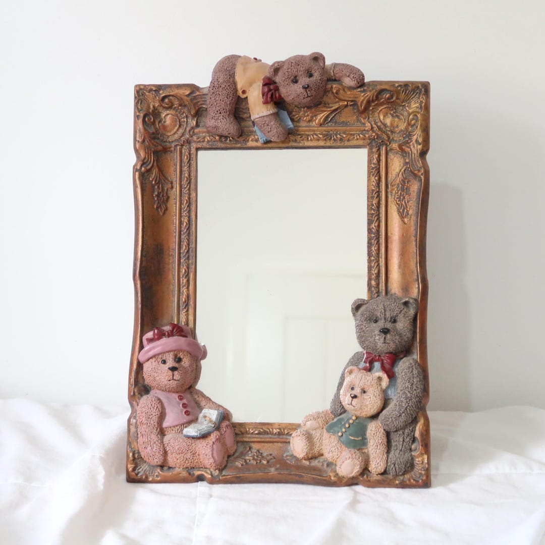 Vintage 1996 Teddy Bear Mirror Ornate Resin Frame Free-standing or Wall ...