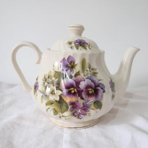 Vintage Golden Crown Staffordshire Teapot Made in England Pansy Decoration