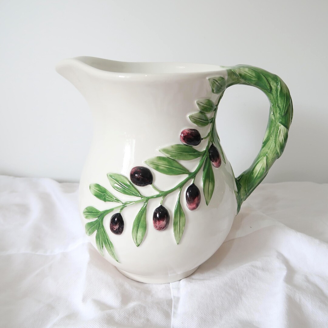 Vintage Italian Ceramic Jug Hand Painted With Olive Branch Motifs ...