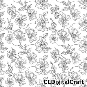 Minimalistische Linie Kunst Florales nahtloses Muster | Modernes Schwarz Weiss Design