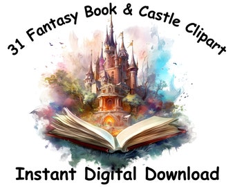 Fantasy Book Watercolor Book Clipart Watercolor Clipart Castle Clipart Book Transparent Background Art Book scrapbooking Book Castle Fantasy