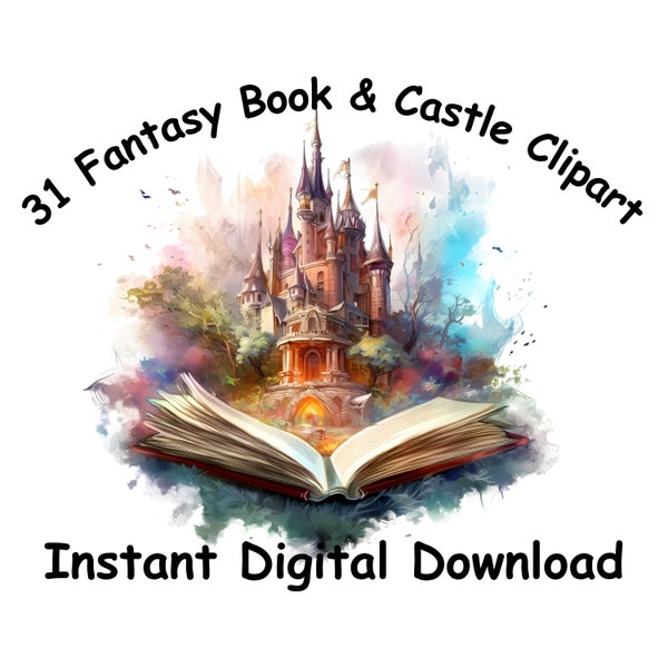 Fantasy Book Watercolor Book Clipart Watercolor Clipart Castle Clipart Book Transparent Background Art Book scrapbooking Book Castle Fantasy