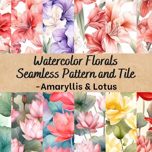 Amaryllis Flower Watercolor Seamless Pattern and Tile Floral Pattern Watercolor Flower Pattern Seamless Flower Lotus Digital Download
