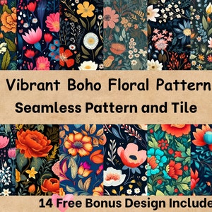 Boho Summer Flower Watercolor Seamless Pattern and Tile- Vibrant Floral Pattern Watercolor Flower Pattern Seamless Floral Pattern