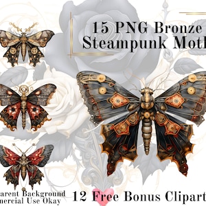 15 Bronze Steampunk Moth Aquarell Clipart Bundle-Aquarell Moth Bronze Transparenten Hintergrund Märchen Kommerzielle Nutzung Sofort Download