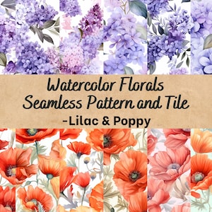 Lila Blume Aquarell Nahtloses Muster und Fliesen Mohn Blumenmuster Aquarell Blumen Muster Nahtlose Blume Mohn Digitaler Download