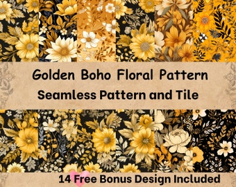 Goldene Boho Sommer Blume Aquarell nahtlose Muster und Fliese - Lebendiges Blumenmuster Aquarell Blumenmuster Nahtloses Blumenmuster