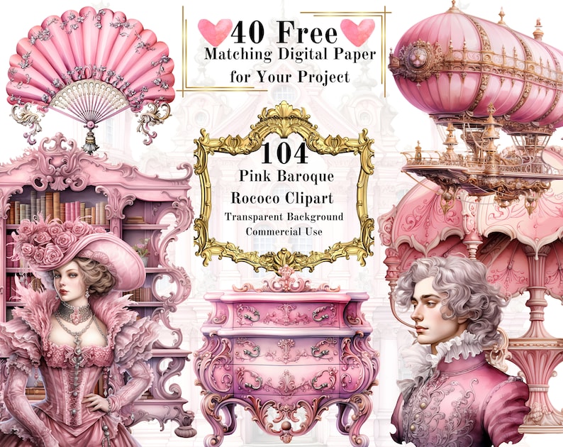 104 PNG Pink Baroque Rococo Watercolor Clipart: Baroque Pink Clipart ...